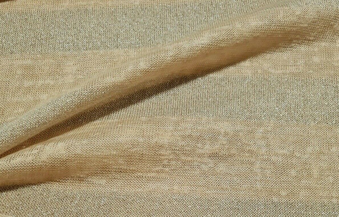 BEIGE COLOUR AND LUREX STRIPED THIN KNIT FABRIC - SOLD BY THE METRE - Image 2
