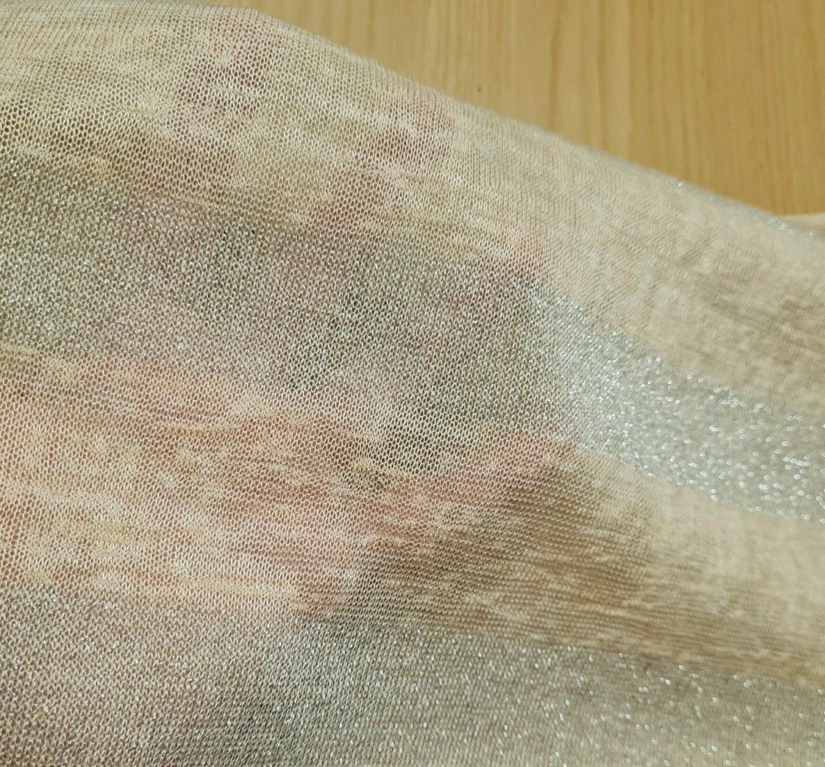 BEIGE COLOUR AND LUREX STRIPED THIN KNIT FABRIC - SOLD BY THE METRE - Image 3