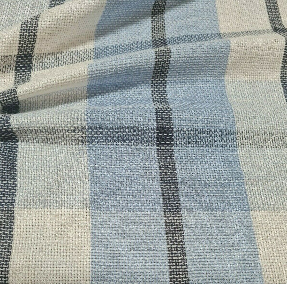 CHECKED VISCOSE FABRIC BLUE WHITE BLACK COLOURS-SOLD BY THE METRE - Image 4