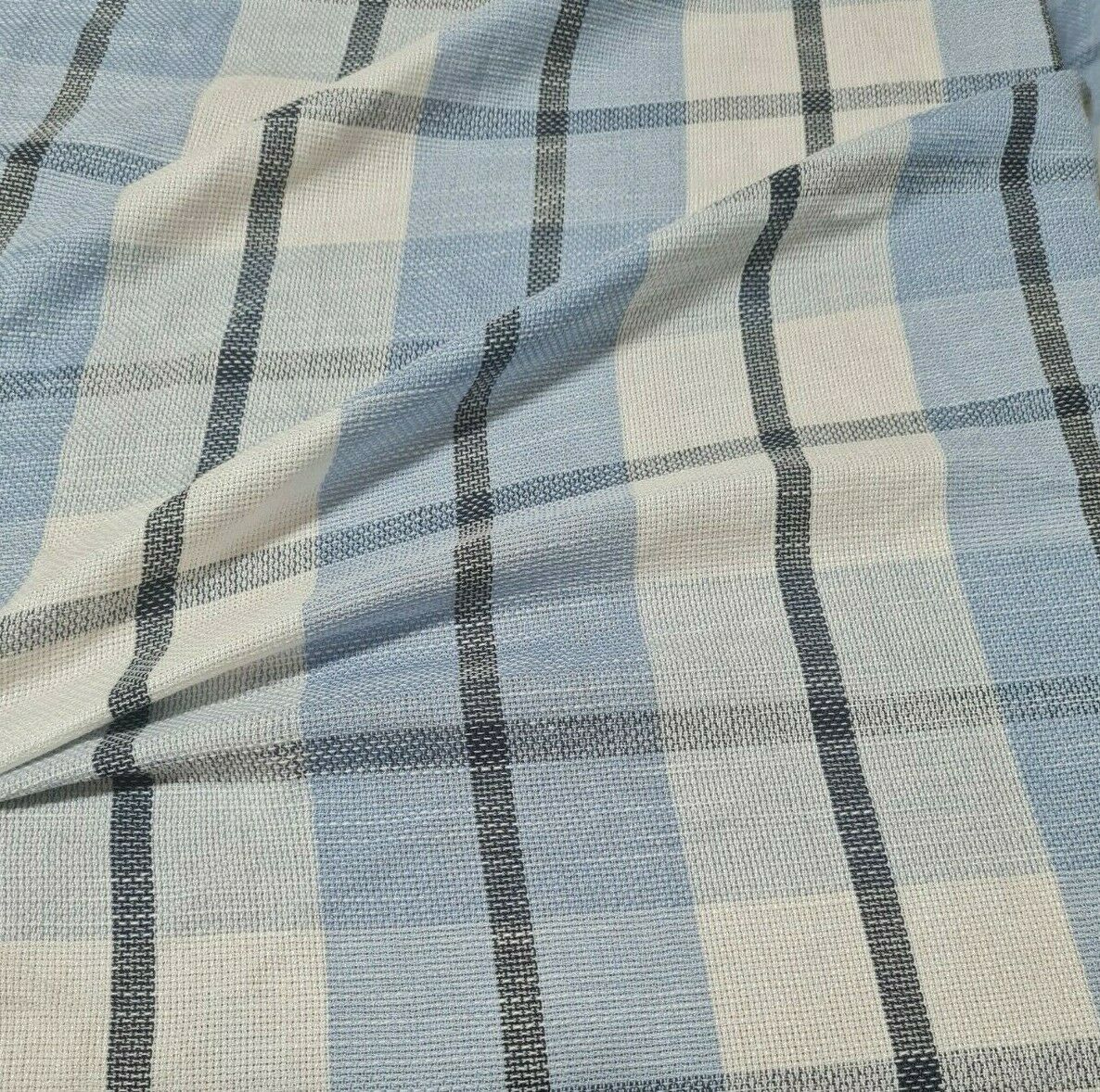 CHECKED VISCOSE FABRIC BLUE WHITE BLACK COLOURS-SOLD BY THE METRE - Image 5