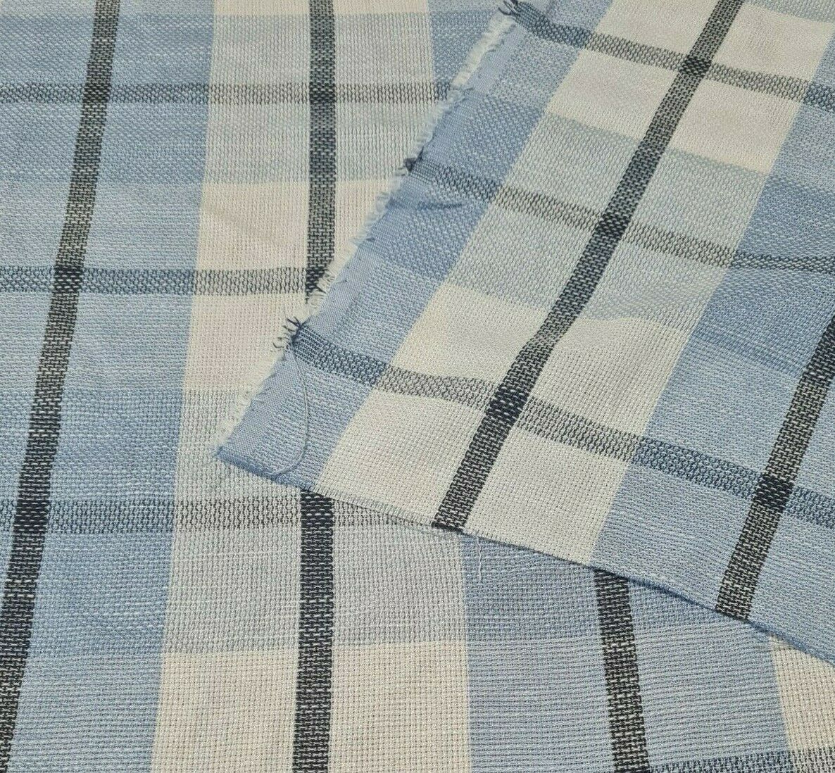 CHECKED VISCOSE FABRIC BLUE WHITE BLACK COLOURS-SOLD BY THE METRE - Image 8