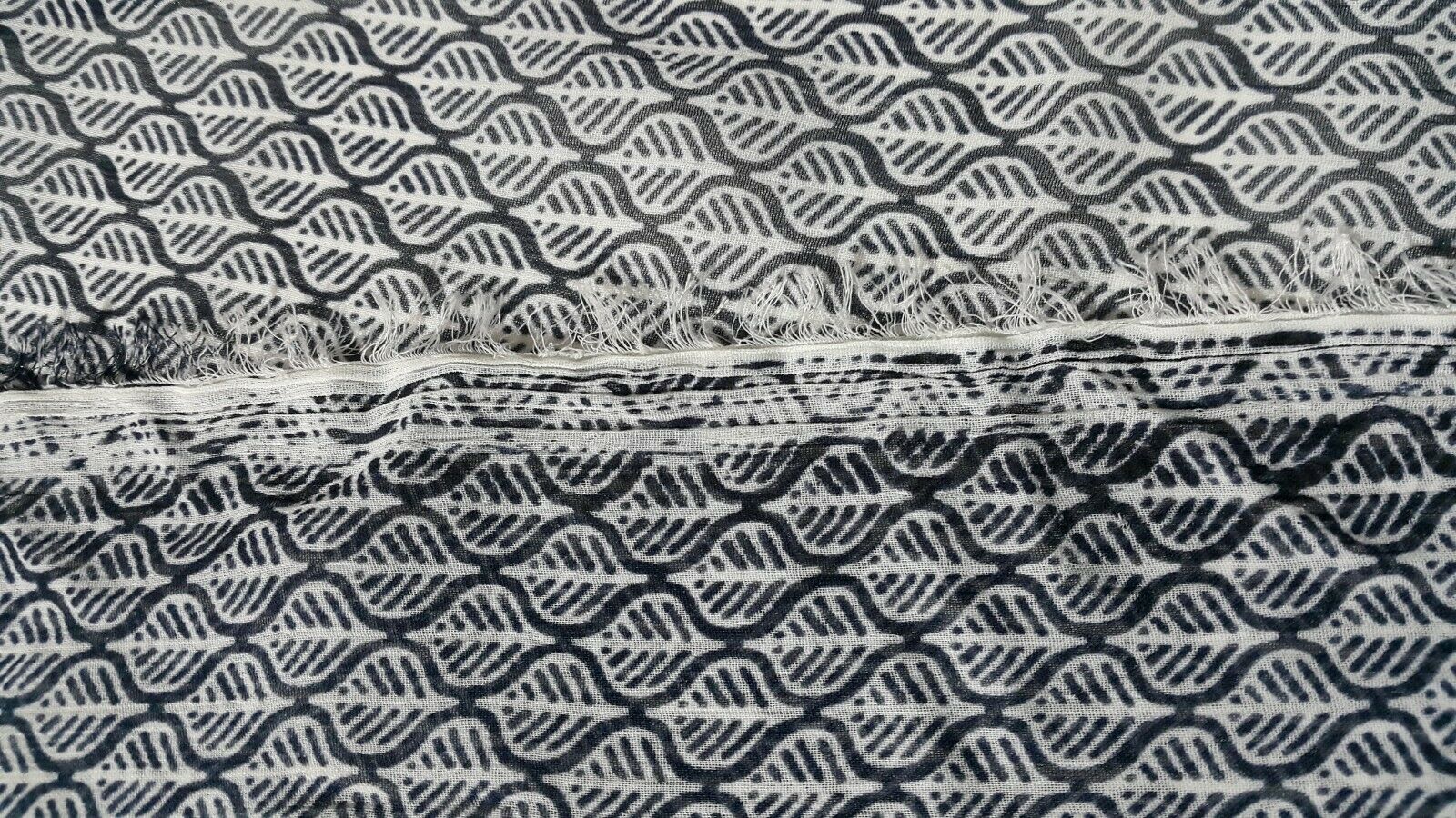 CHIFFON FABRIC BLUE PRINTED WHITE -SOLD BY The Meter - Image 3