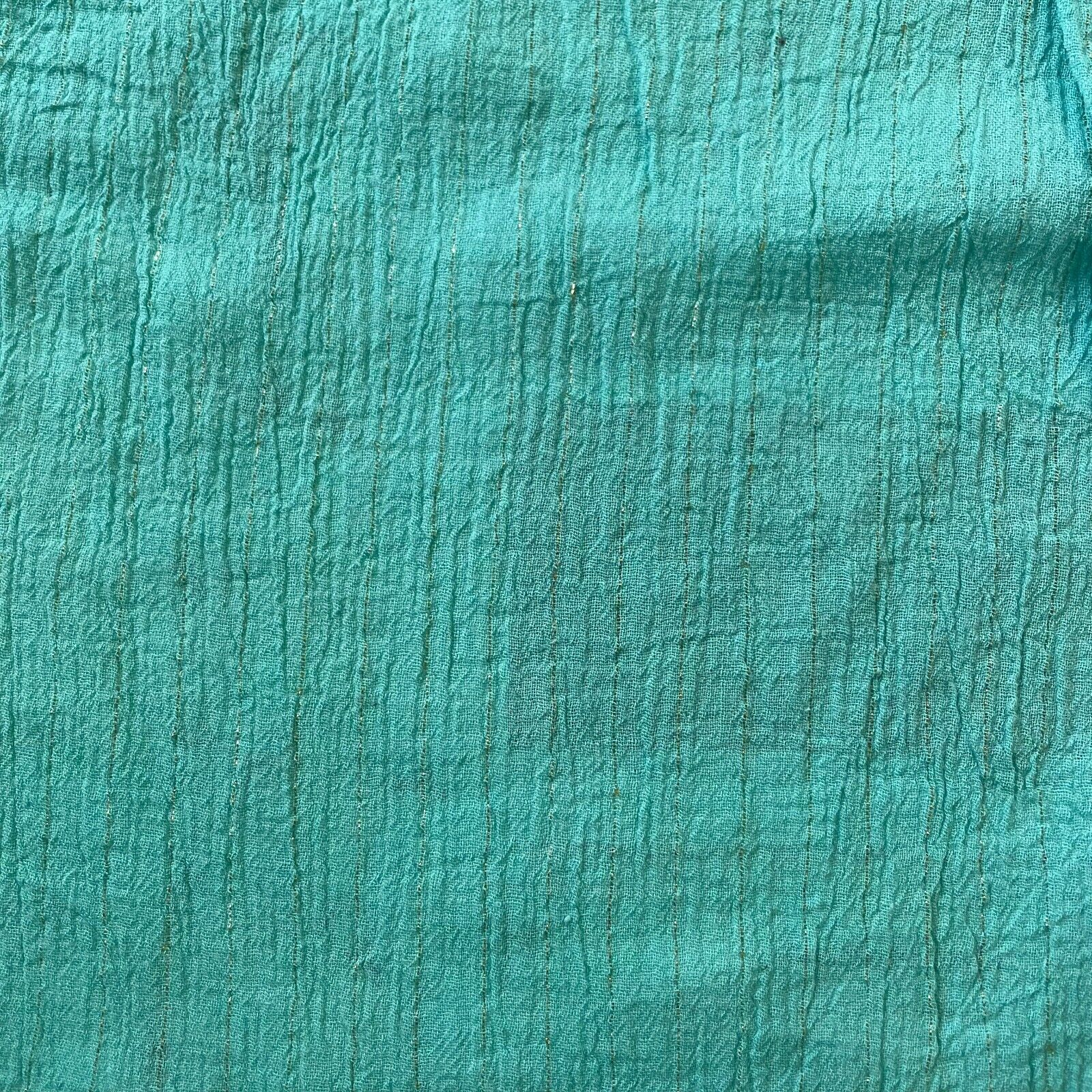 Cotton Gauze Cheesecloth Fabric Turquoise Colour Gold Shiny Stripred 53" Wide - Image 4