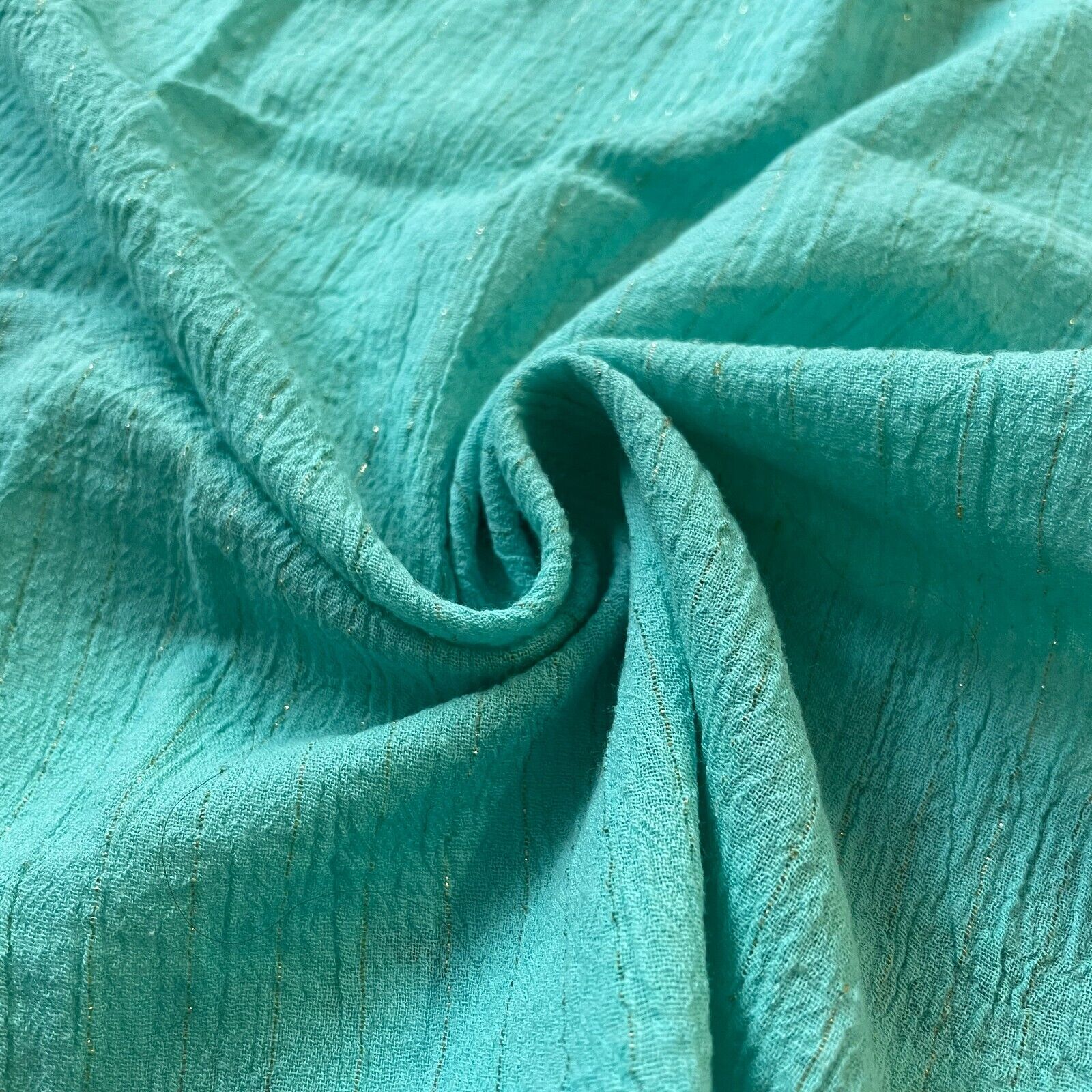 Cotton Gauze Cheesecloth Fabric Turquoise Colour Gold Shiny Stripred 53" Wide - Image 5