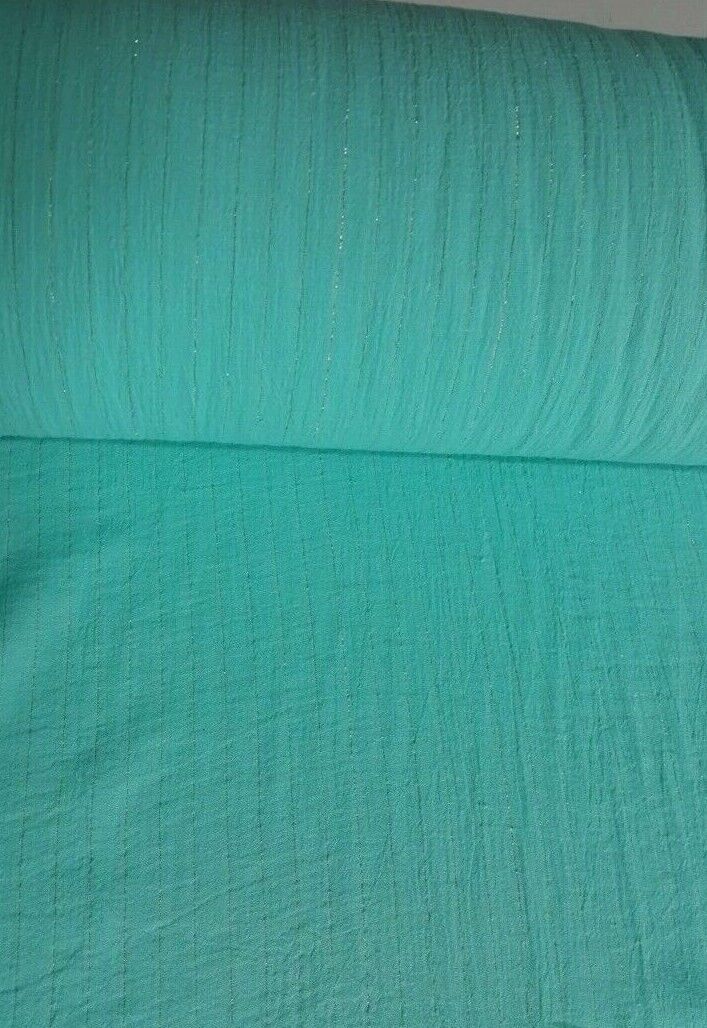 Cotton Gauze Cheesecloth Fabric Turquoise Colour Gold Shiny Stripred 53" Wide - Image 7