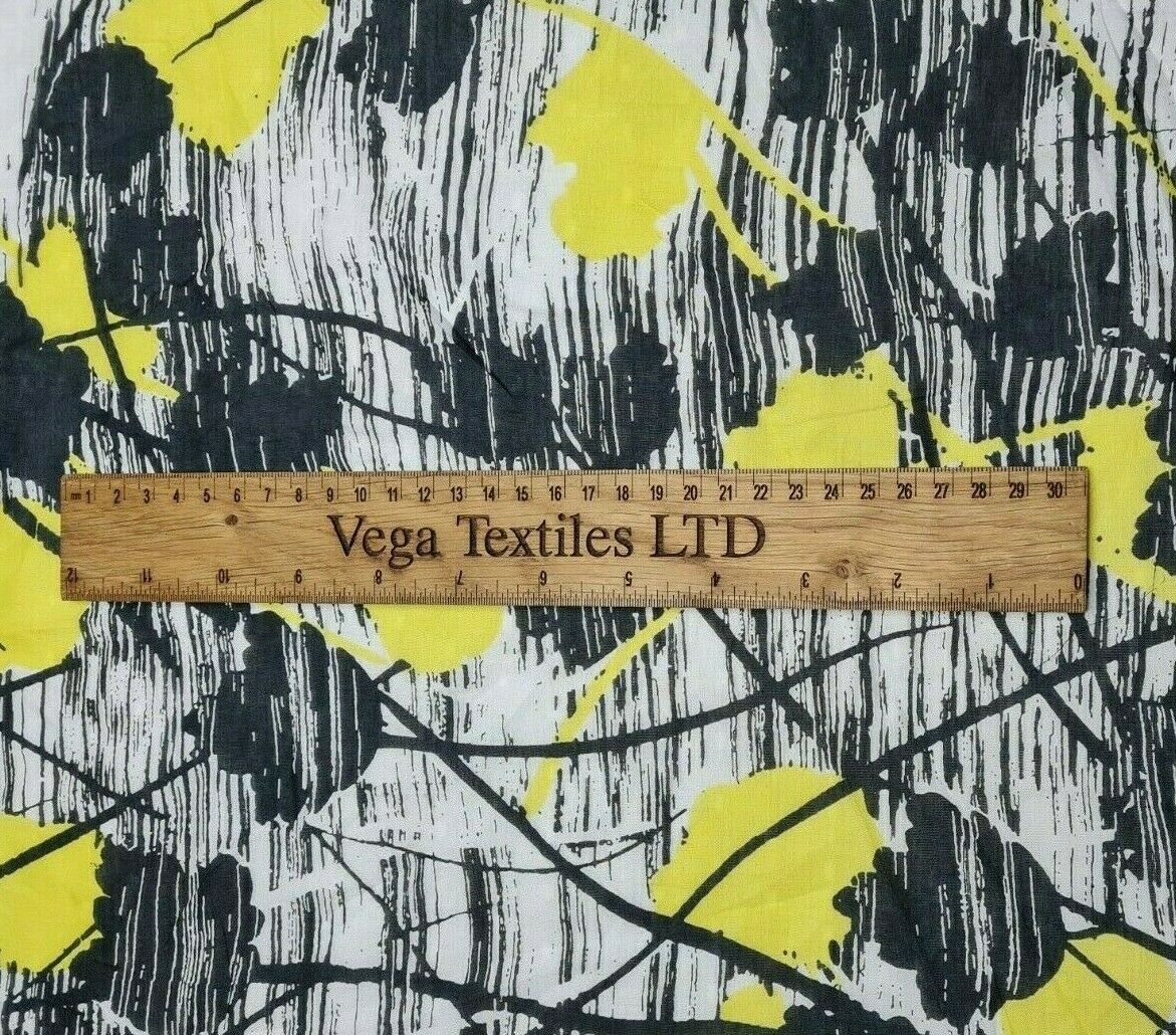 Cotton Silk Voile Fabric Black Ivory Yellow Printed 49" Wide - Image 5