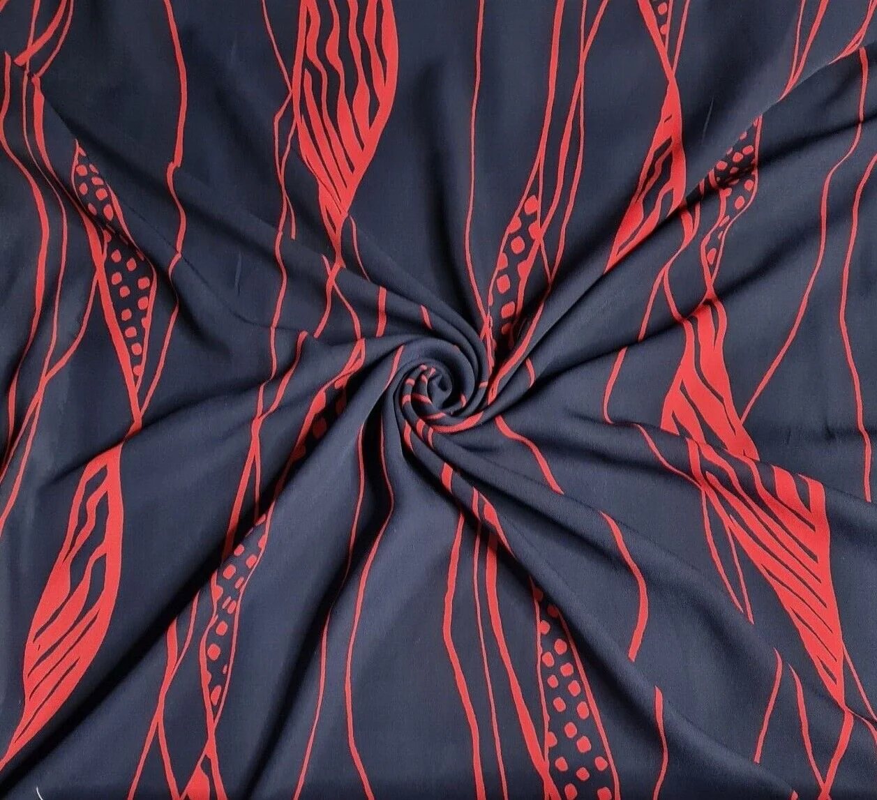 Crepe Chiffon Fabric Red And Navy Abstract Printed 55" Wide Sold By Metre - Image 3