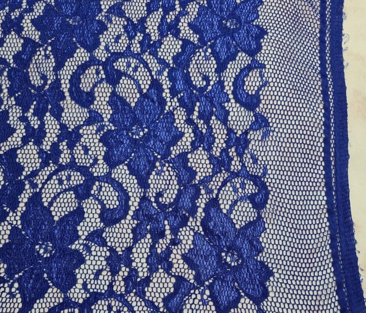 Floral Lace Fabr Royal Blue Colour 2 Way Stretch 55" Wide - Image 3