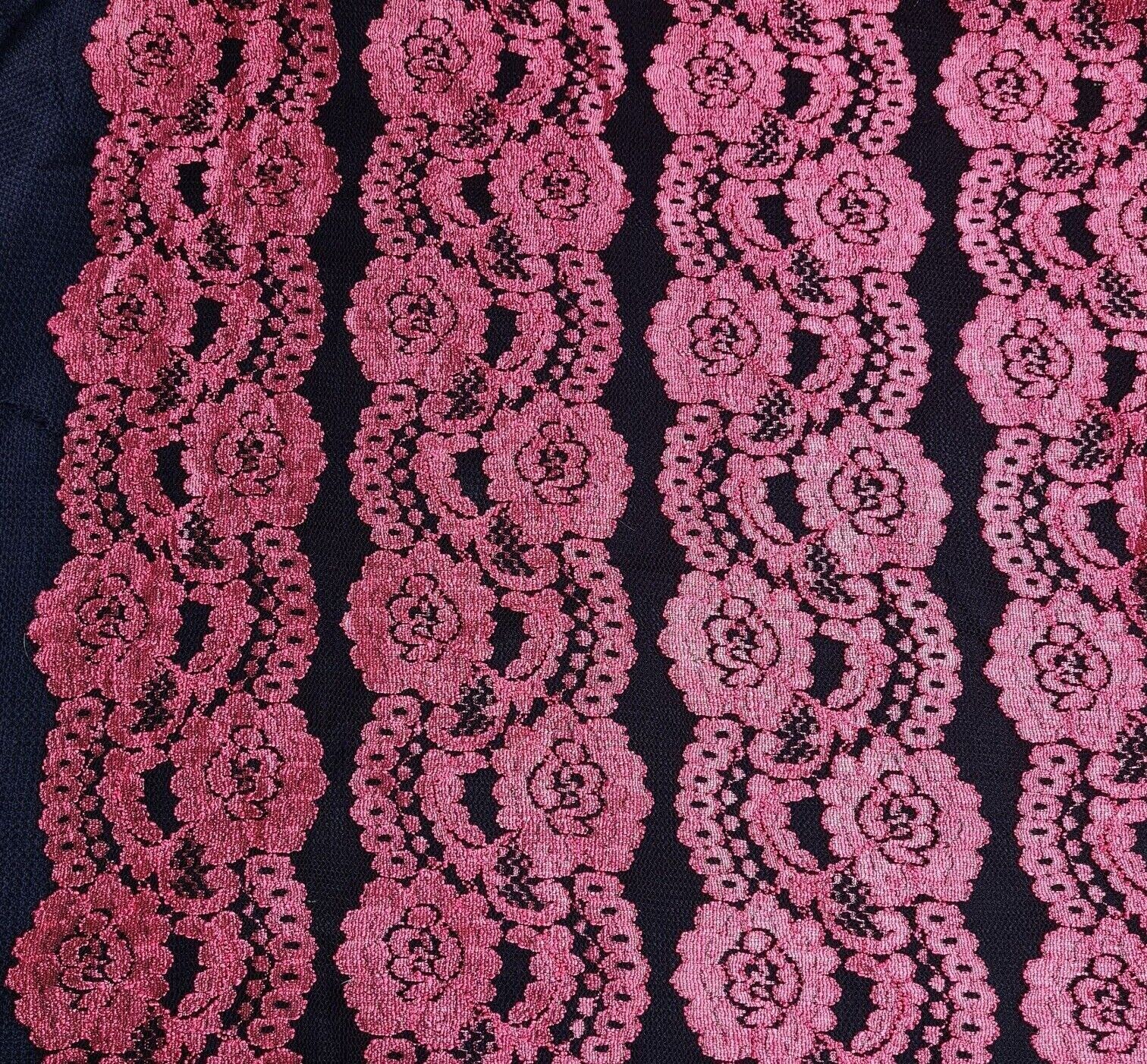 Floral Lace Fabric Fuchsia And Black Black Colours 2 Way Stretch 55" Wide - Image 6