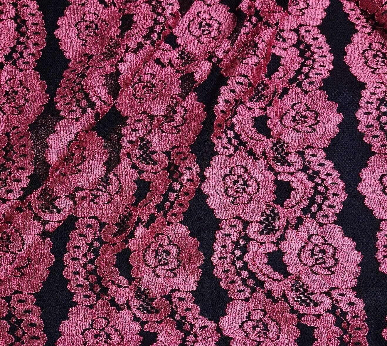 Floral Lace Fabric Fuchsia And Black Black Colours 2 Way Stretch 55" Wide - Image 7