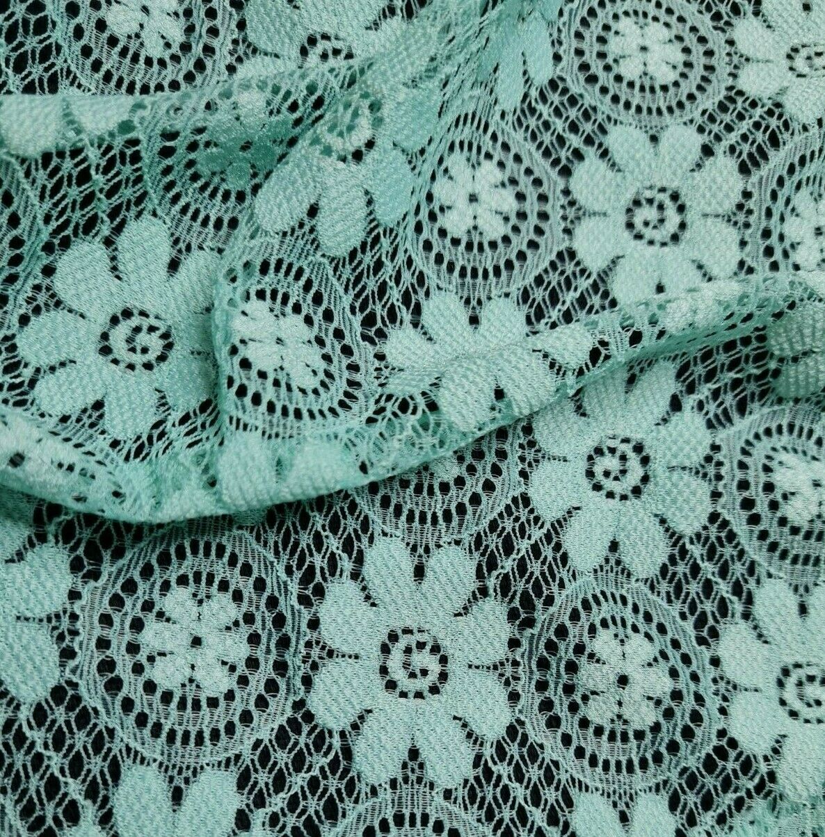 Floral Lace Fabric Light Green Colour 2-Way Stretch 55" Wide By The Metre - Image 6