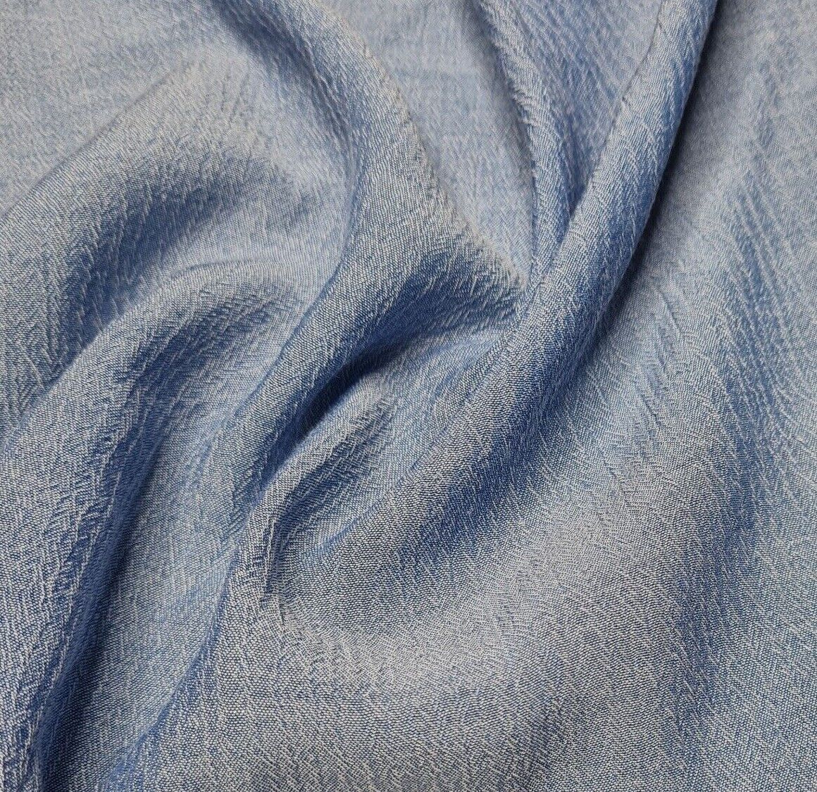 Gauze Viscose Blend Fabric Crinckled Denim Looking Blue Colour 51" Wide