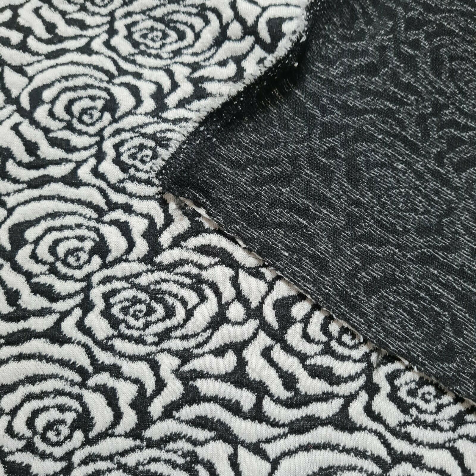 Jacquard Jersey Fabric Black And White Floral Figured 55" Wide - Image 4