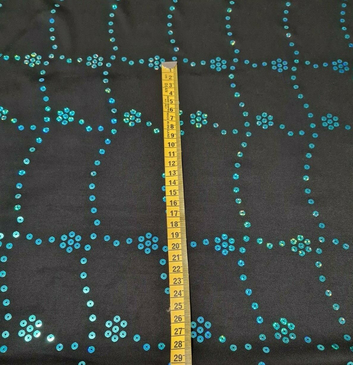 JERSEY LYCRA FABRIC BLUE SEQUIN BLACK STRETCH - SOLD BY METRE - Image 6