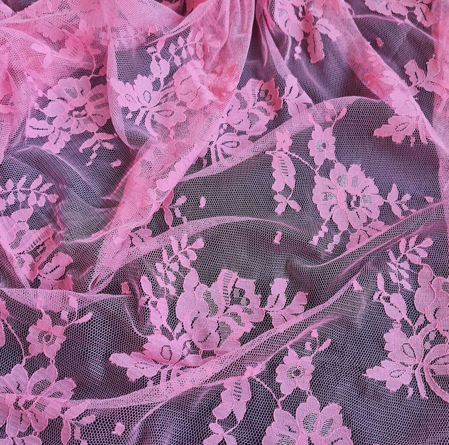 Lace Fabric Pink And Light Turquoise Colours 51" Wide Sold By Metre - Image 5