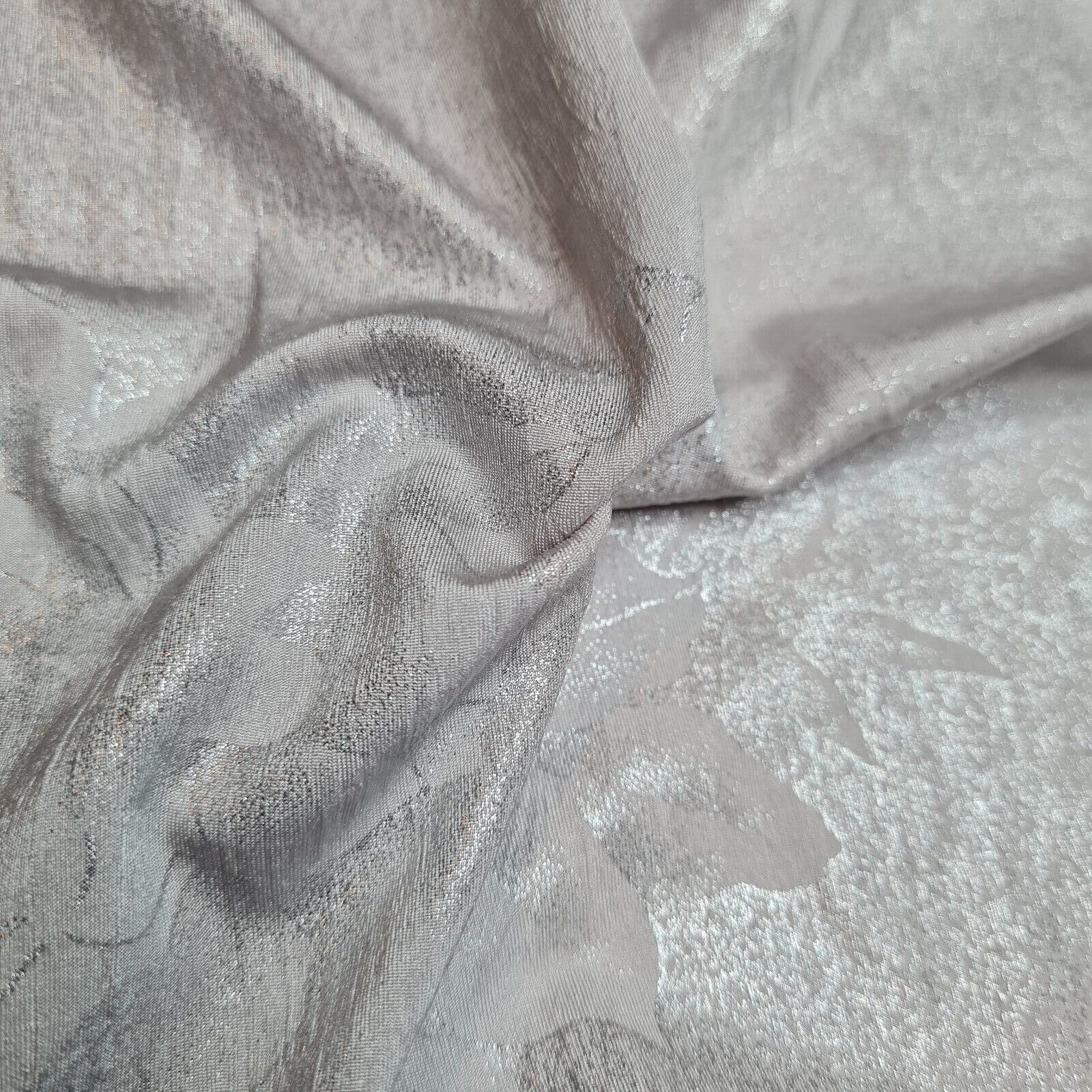 Light Grey Jersey Fabric Silver Floral Print Crinckled Effect 4 Way Stretch 43" - Image 4