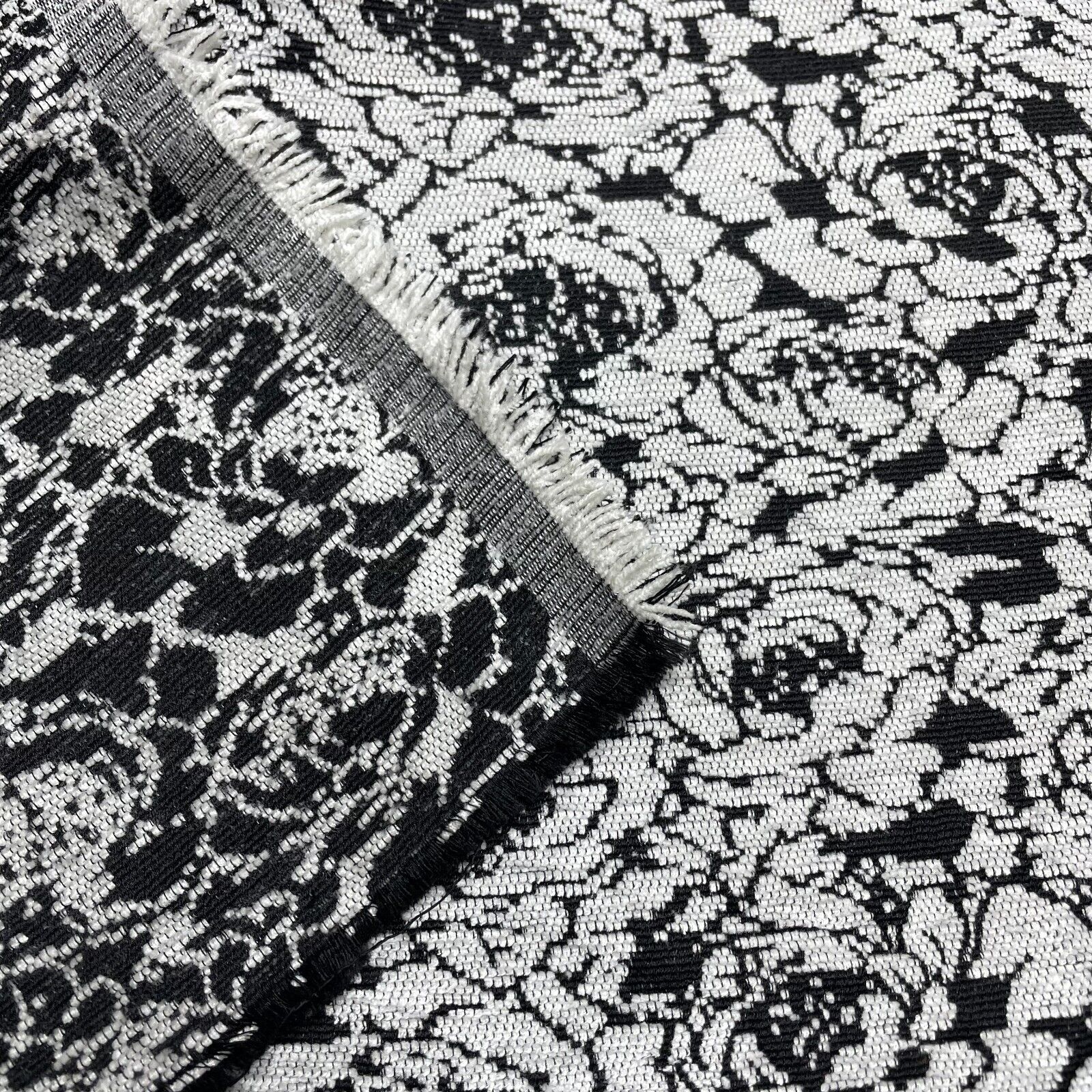 Lightweight Chenille Fabric Black And White Floral Upholstery Curtains Cushions - Image 3