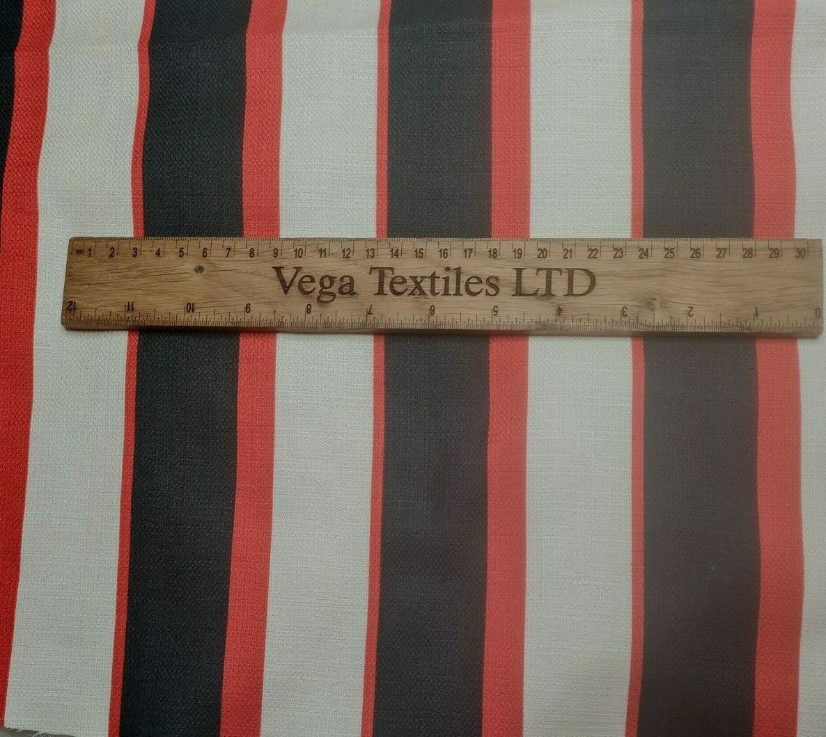 Linen Look Cotton Fabric Black Ivory Red Striped 55" Wide - Image 4