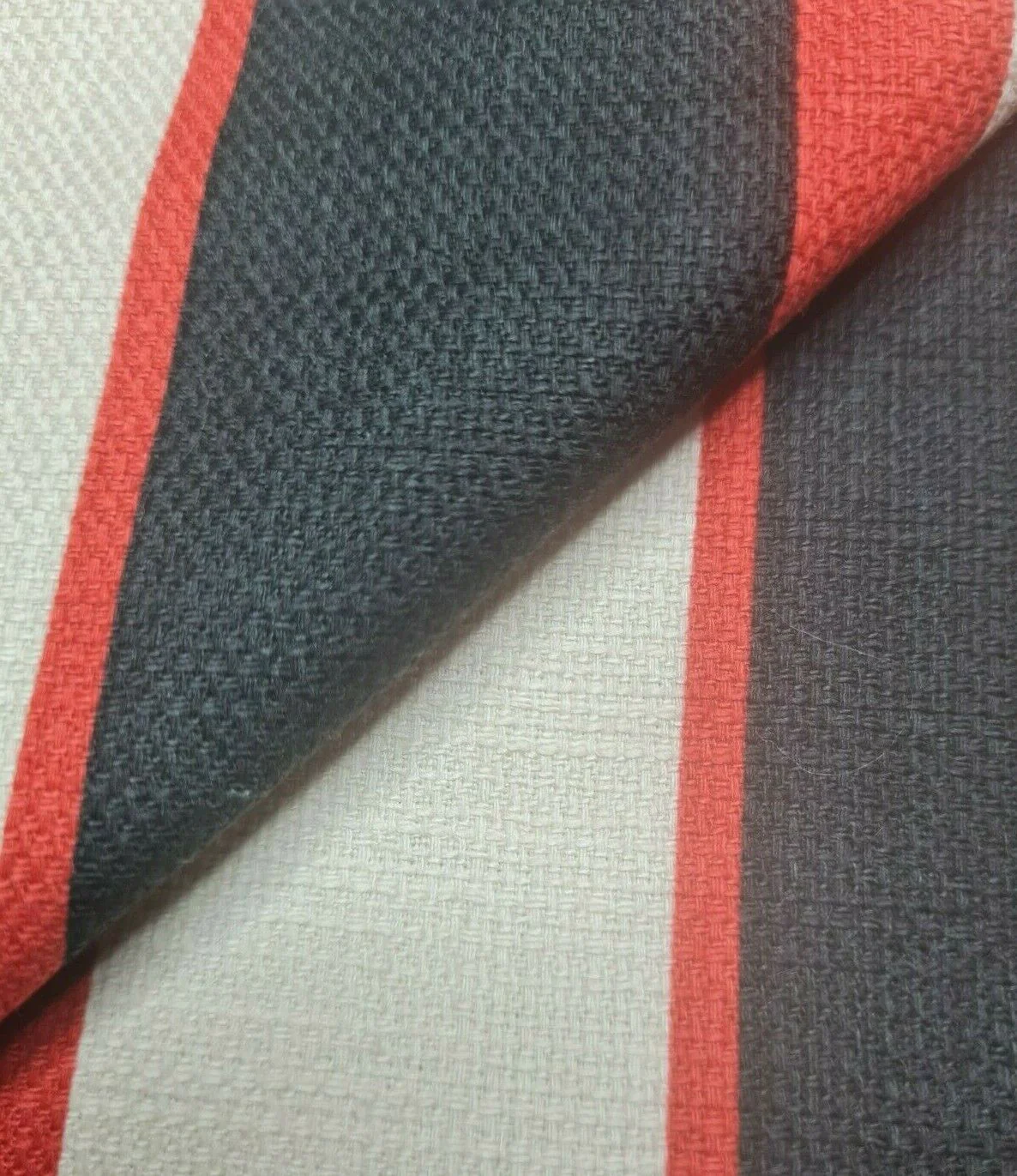 Linen Look Cotton Fabric Black Ivory Red Striped 55" Wide - Image 8