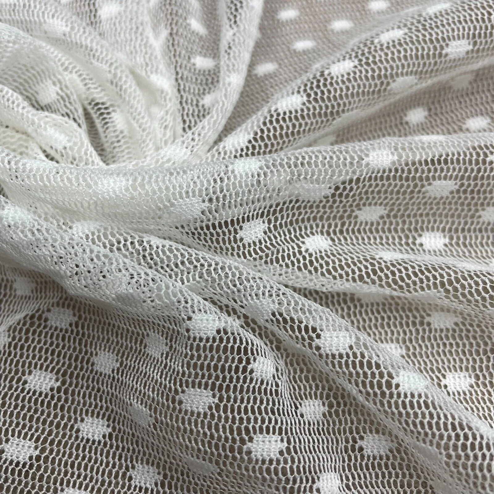 Net mesh Fabric Spotted Ivory Colour 55" Wide Sold By metre - Image 5