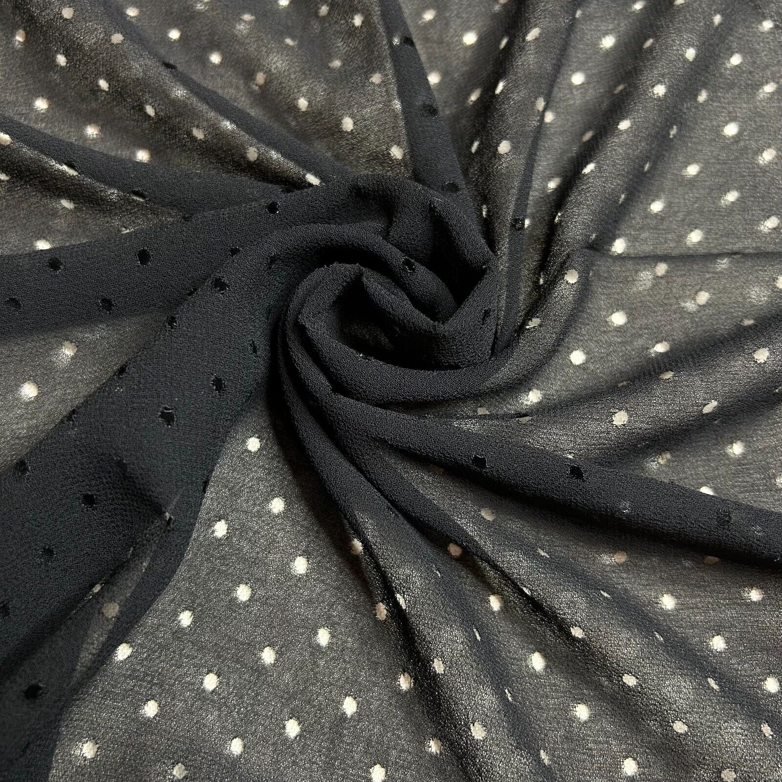 Perforated Holes Chiffon Fabric Black 55" Wide Sold By Metre - Image 7