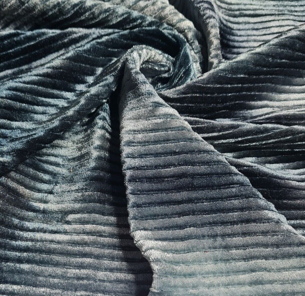 Pleated Velvet Jersey Fabric Batik Pattern Navy Grey Coloured 51" Wide - Image 3