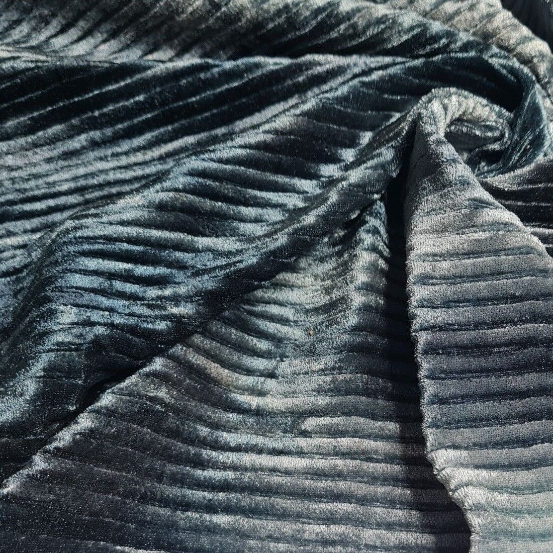 Pleated Velvet Jersey Fabric Batik Pattern Navy Grey Coloured 51" Wide - Image 6