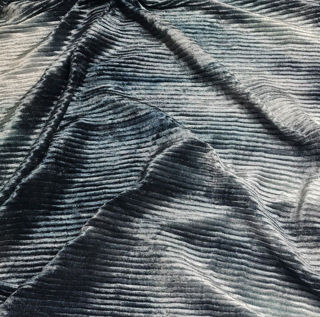 Pleated Velvet Jersey Fabric Batik Pattern Navy Grey Coloured 51" Wide - Image 7