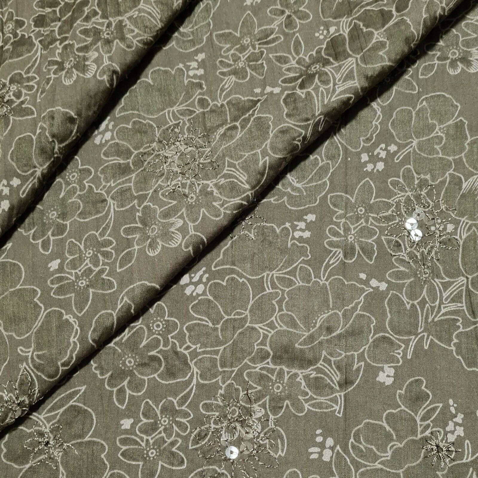 Polycotton Burnout Fabric Floral Printed Sequin Embroidered Crinkled 53" Wide B3/208 - Image 5