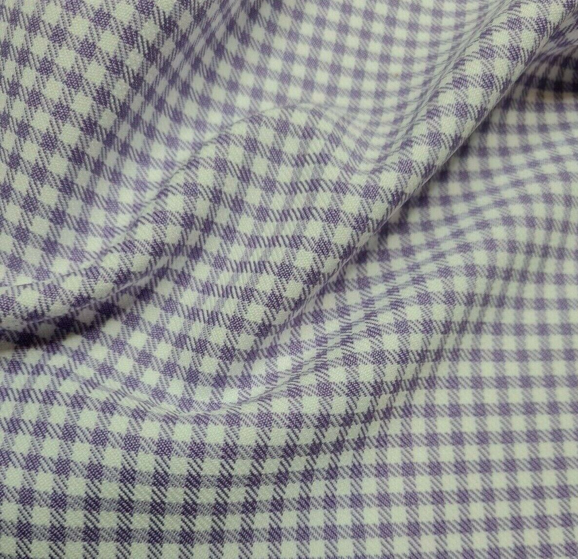 Polyviscose Fabric Mini Checked Lilac And White 55"Wide Sold By Metre - Image 6