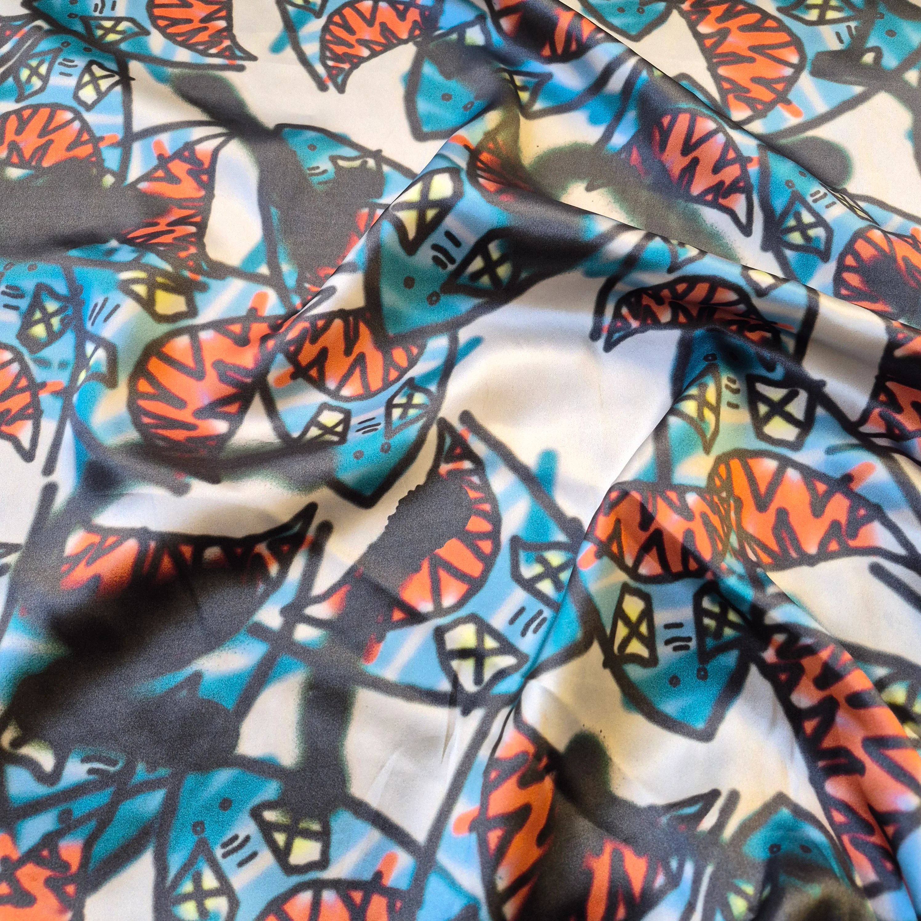Pure Silk Satin Fabric Abstract Printed 55" wide - Image 4