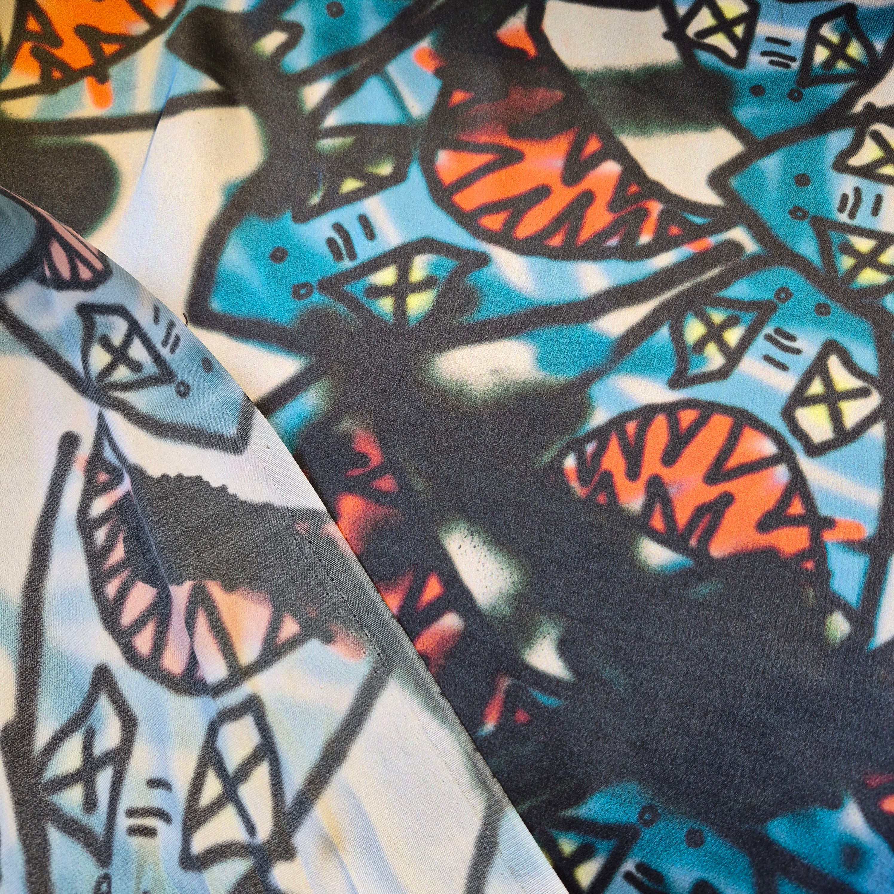 Pure Silk Satin Fabric Abstract Printed 55" wide - Image 5