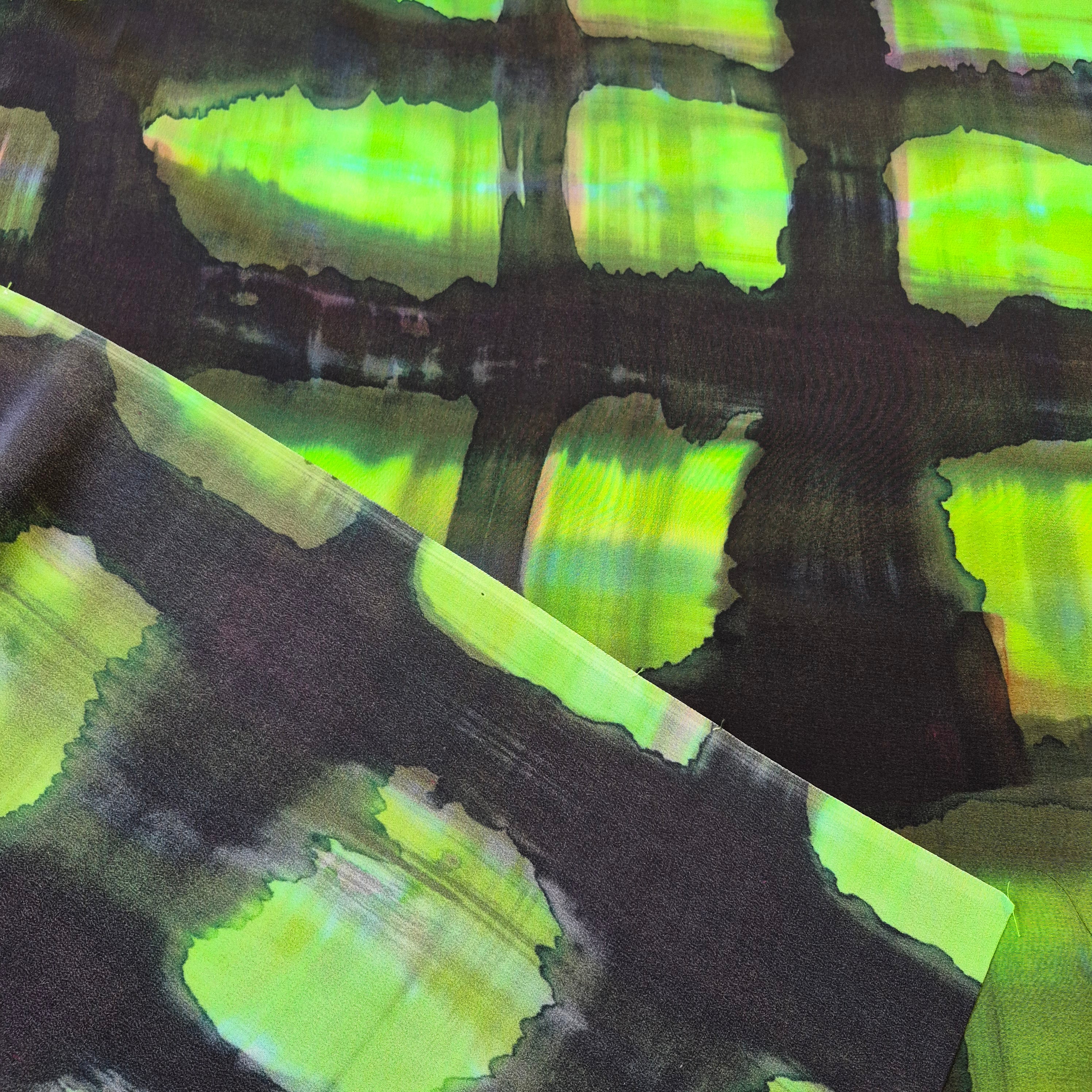 Pure Silk Crepe Fabric Green And Black Abstract Printed 51" wide - Image 4
