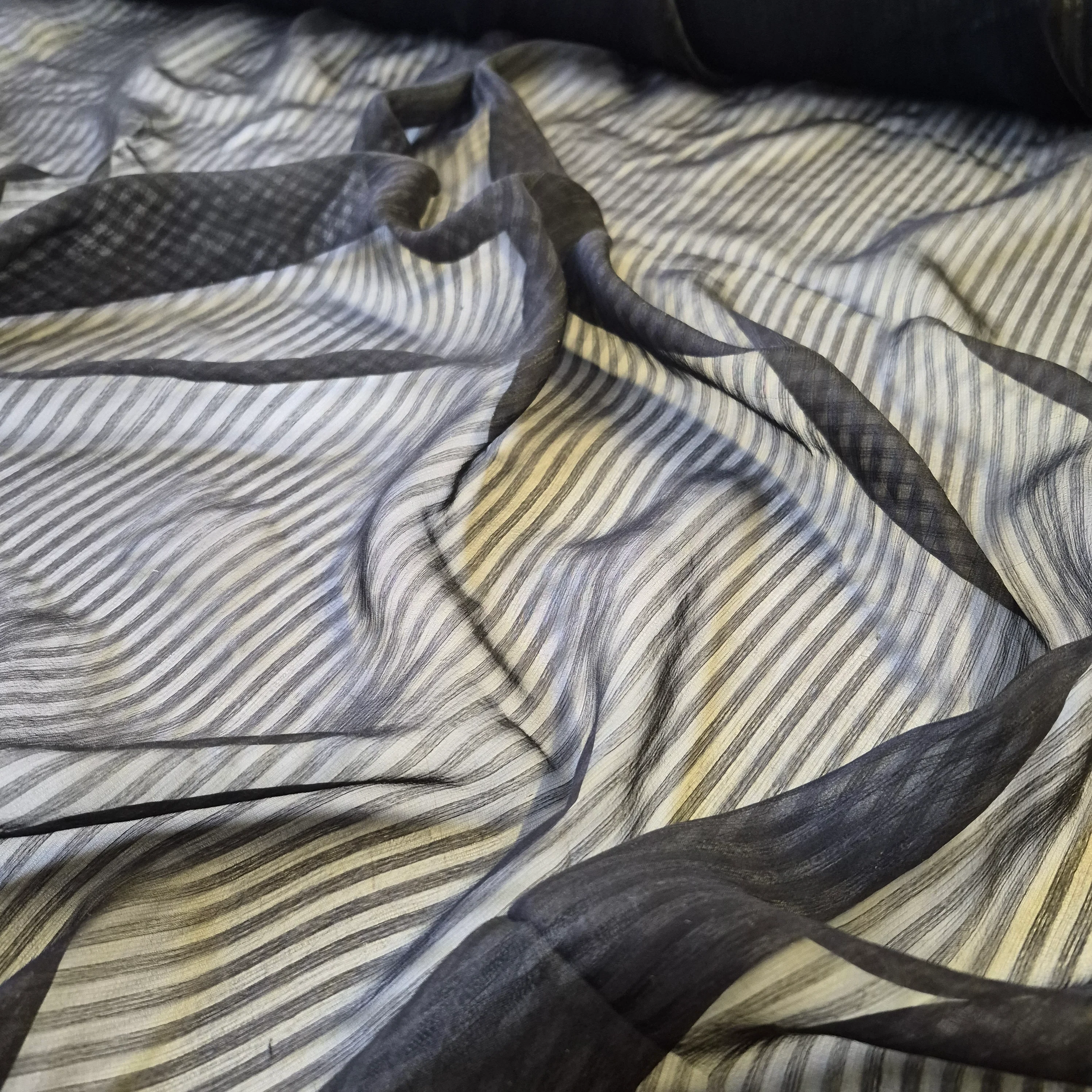 Pure Silk Striped Chiffon Fabric Black Colour 55" Wide