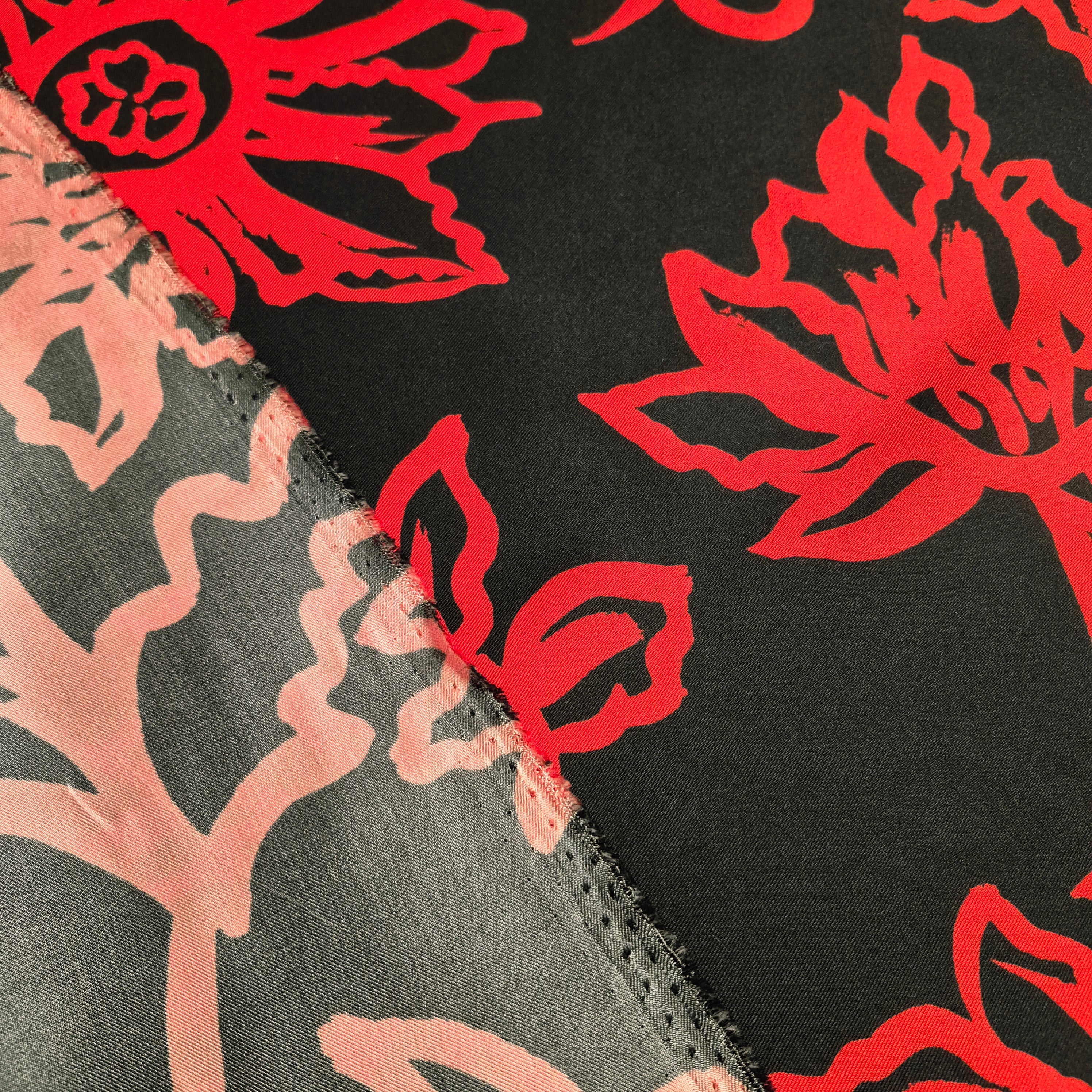 Pure Silk Twill Fabric Red And Black Floral Printed 55" Wide - Image 6