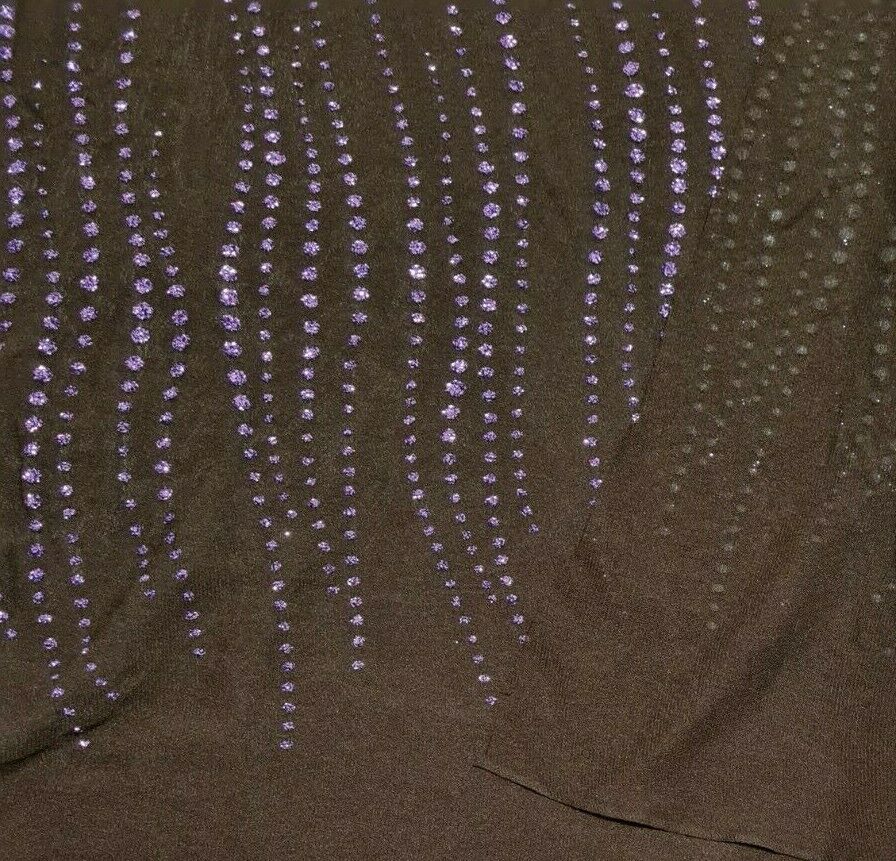 PURPLE SILVERY BORDER PRINTED BROWN STRETCH TULLE NET FABRIC-SOLD BY THE METRE - Image 5
