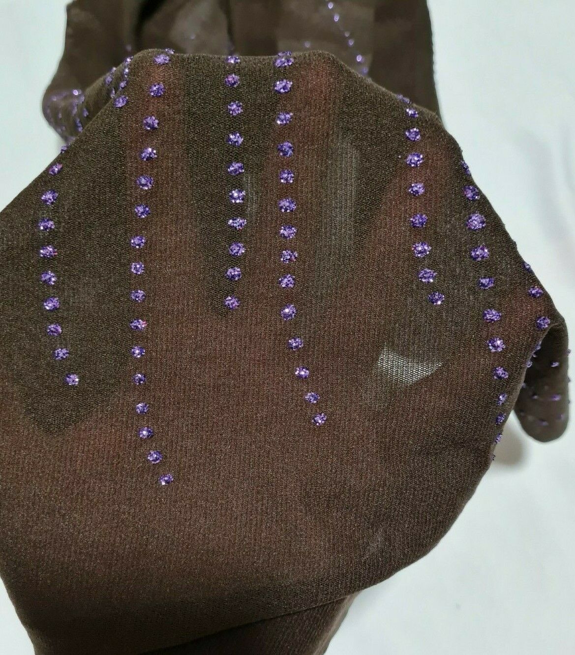 PURPLE SILVERY BORDER PRINTED BROWN STRETCH TULLE NET FABRIC-SOLD BY THE METRE - Image 7