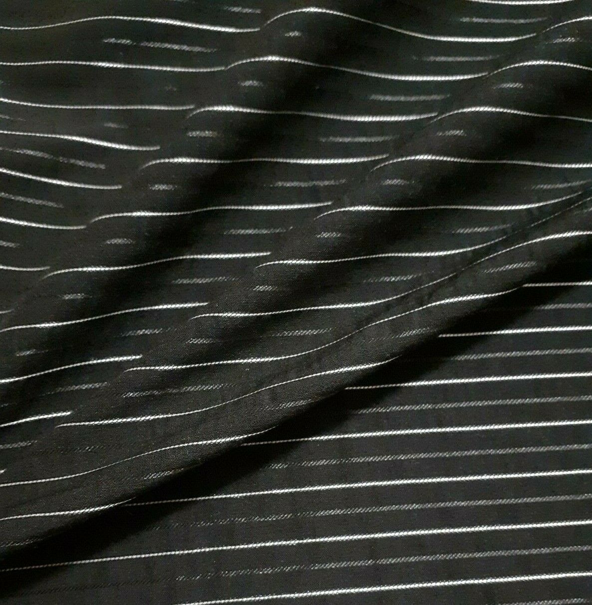 SHINY WHITE AND BLACK STRIPED STRETCH BLACK SHIRT FABRIC- SOLD BY THE METRE - Image 4