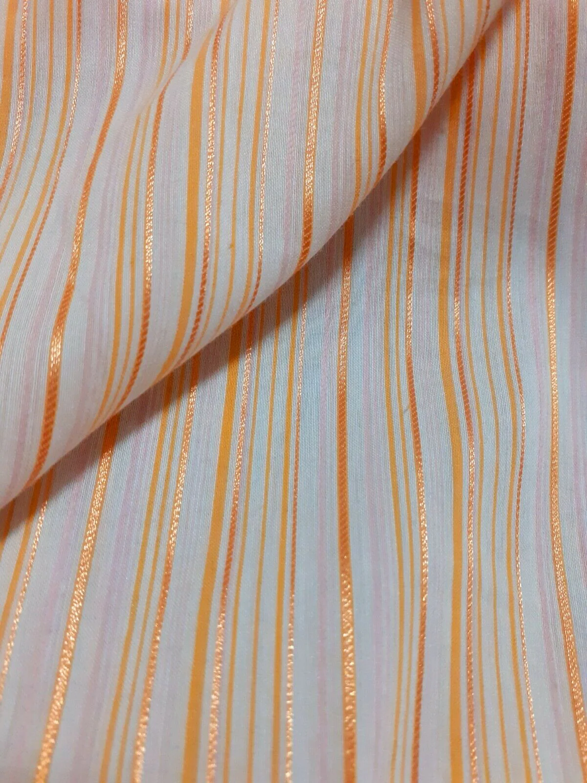 SHIRT FABRIC ORANGE STRIPED OFF WHITE - SOLD BY THE METRE - Image 4