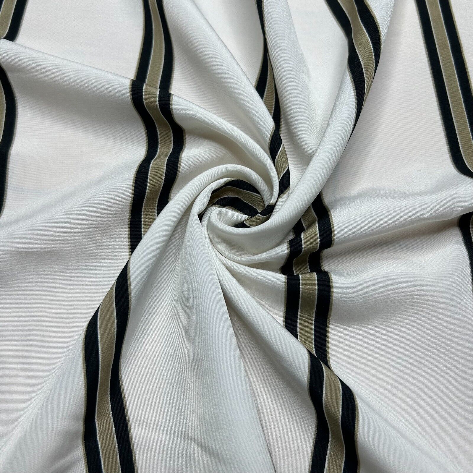 Silky Crepe Fabric Black Khaki Striped Off White Colour 55" Wide Sold By Metre - Image 2