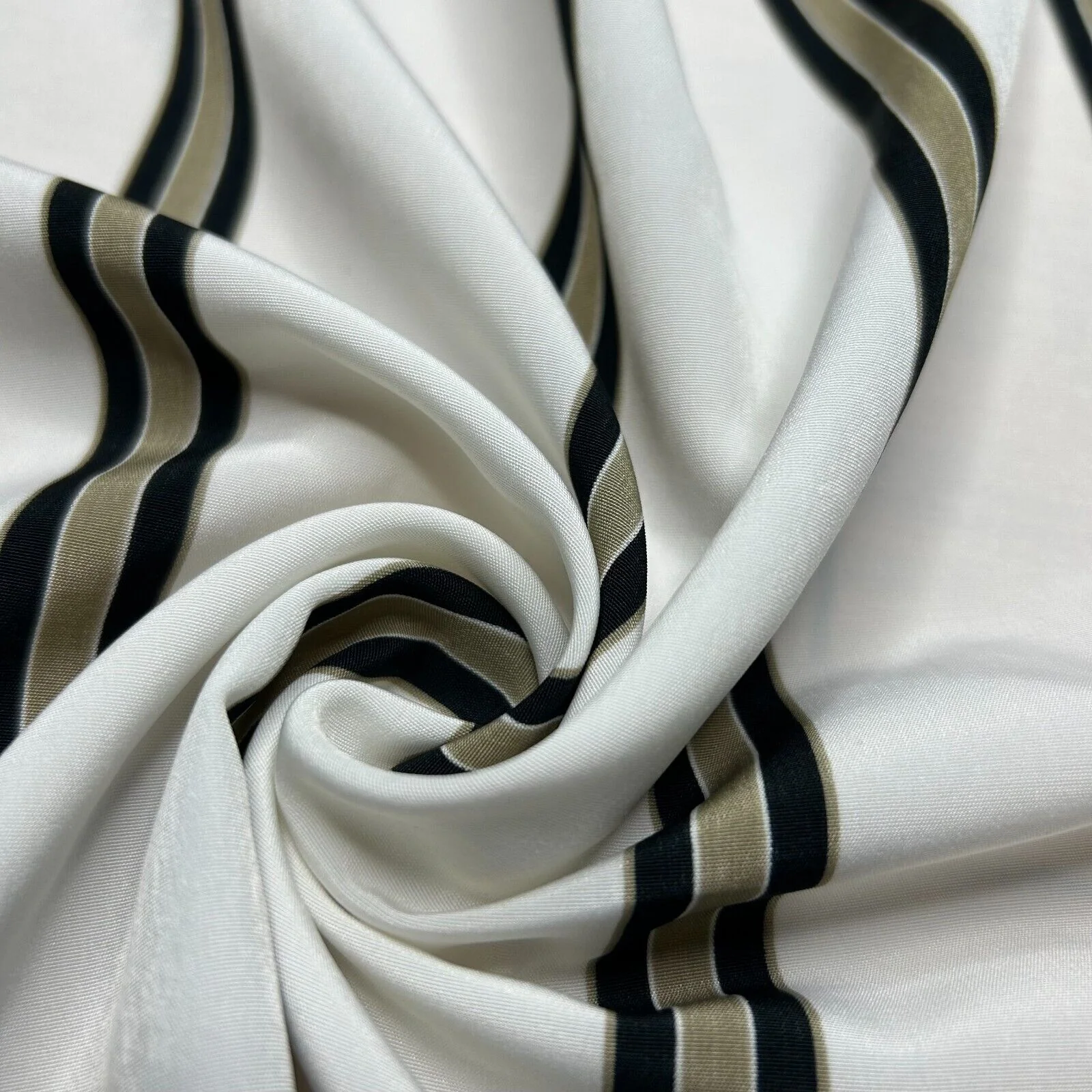 Silky Crepe Fabric Black Khaki Striped Off White Colour 55" Wide Sold By Metre - Image 8