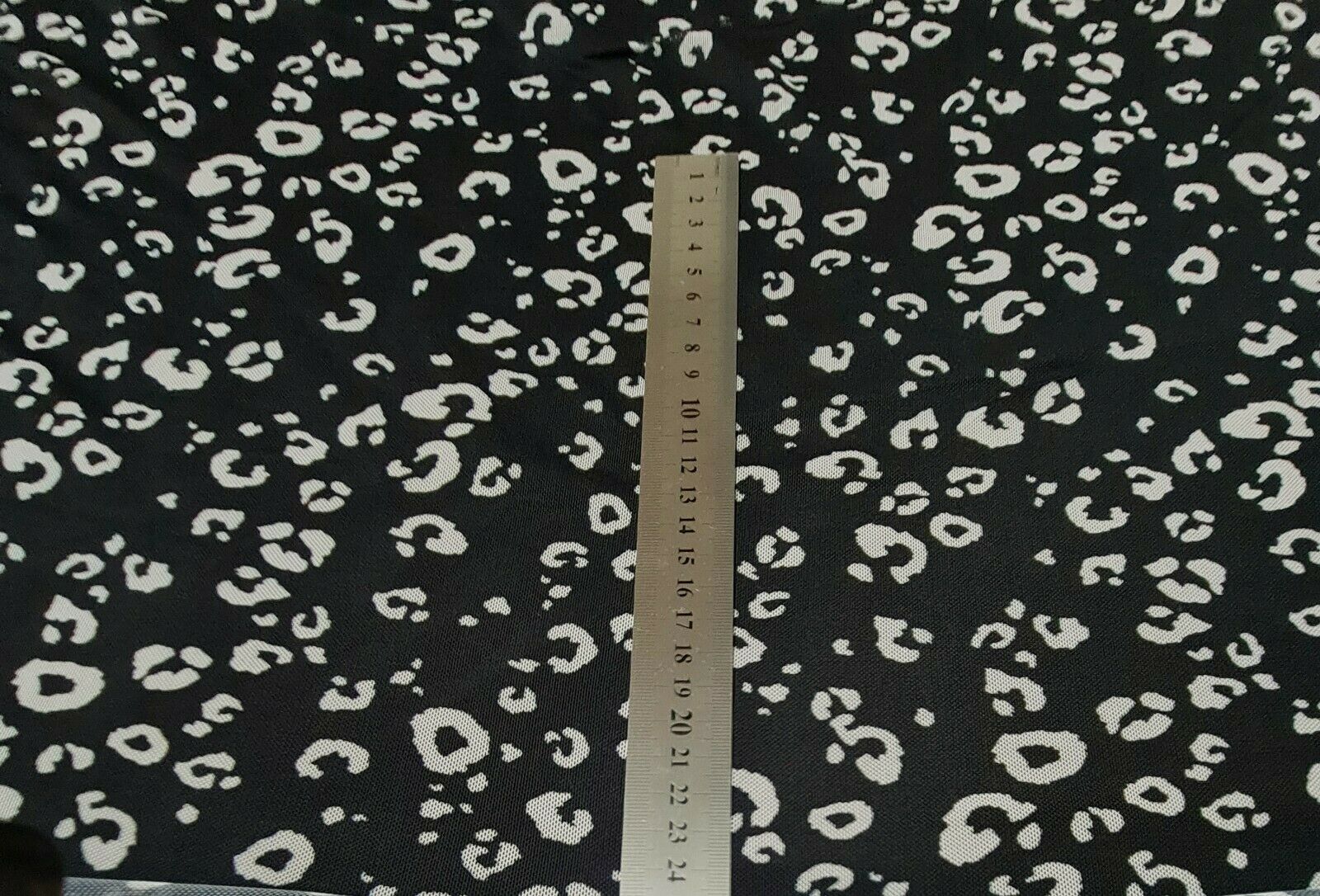 STRETCH NET TULLE FABRIC BLACK AND OFF WHITE LEOPARD PRINTED SOLD BY THE METRE - Image 4
