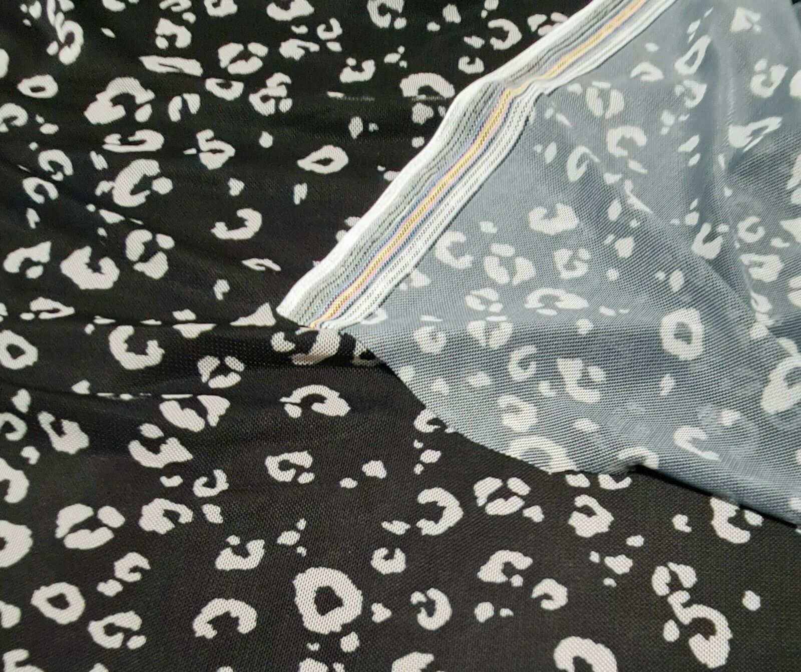 STRETCH NET TULLE FABRIC BLACK AND OFF WHITE LEOPARD PRINTED SOLD BY THE METRE - Image 5