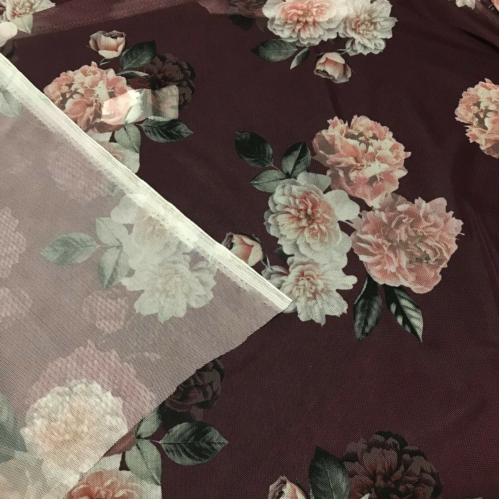 STRETCH TULLE MESH FABRIC FLORAL PRINTED - SOLD BY THE METRE - Image 3