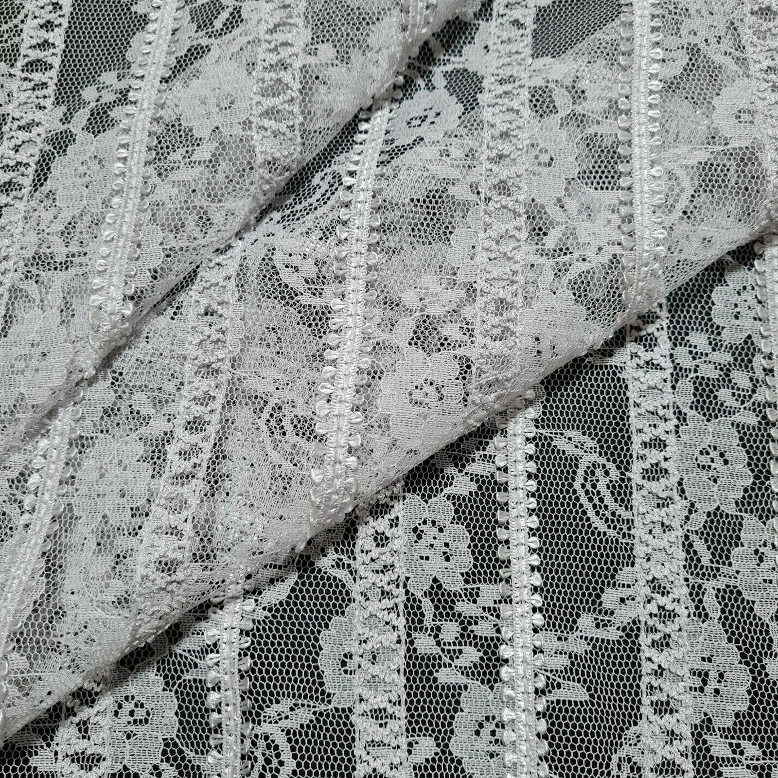 Striped Ribbon Floral Lace Fabric Light Grey Non Stretch Sold By The Metre - Image 2