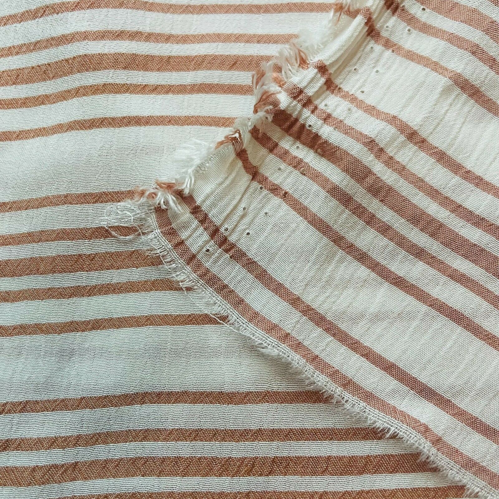 Viscose Fabric Caramel Ivory Striped 55" Wide Sold By Metre - Image 4