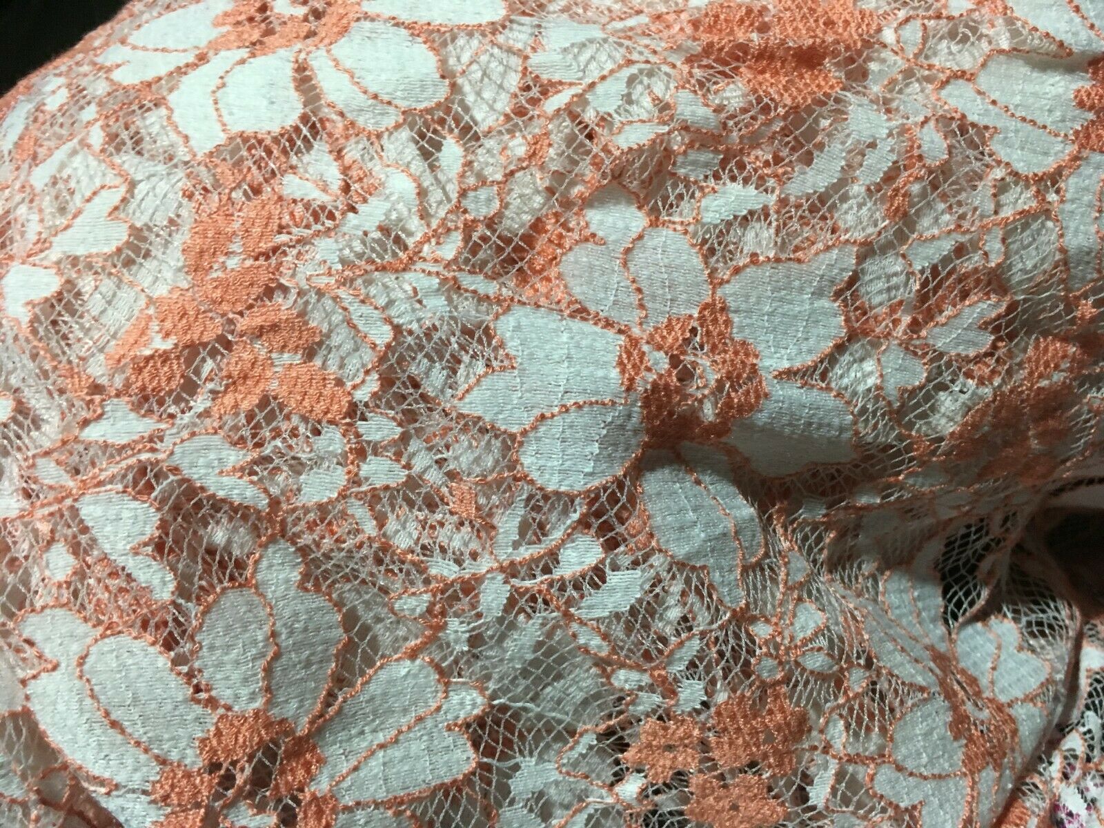 WHITE AND ORANGE COLOR THIN AND ELEGANT LACE-100% POLYESTER-SOLD BY THE METER - Image 3