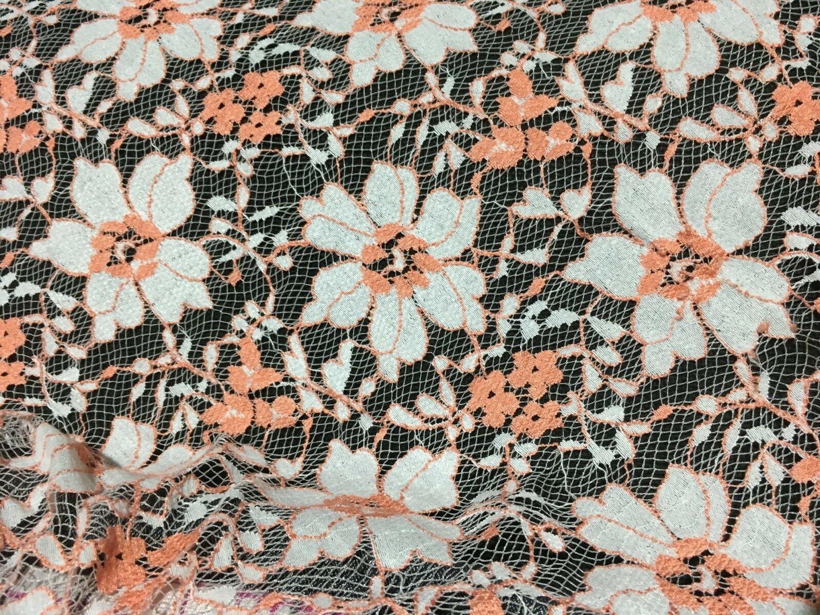 WHITE AND ORANGE COLOR THIN AND ELEGANT LACE-100% POLYESTER-SOLD BY THE METER - Image 4